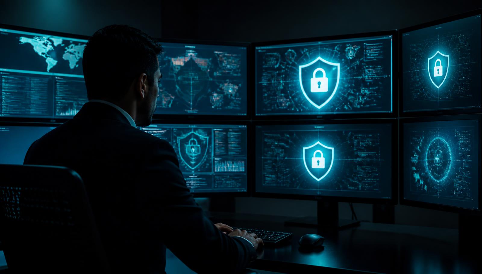 IT-specialist bewaakt systemen vanuit een moderne werkomgeving
